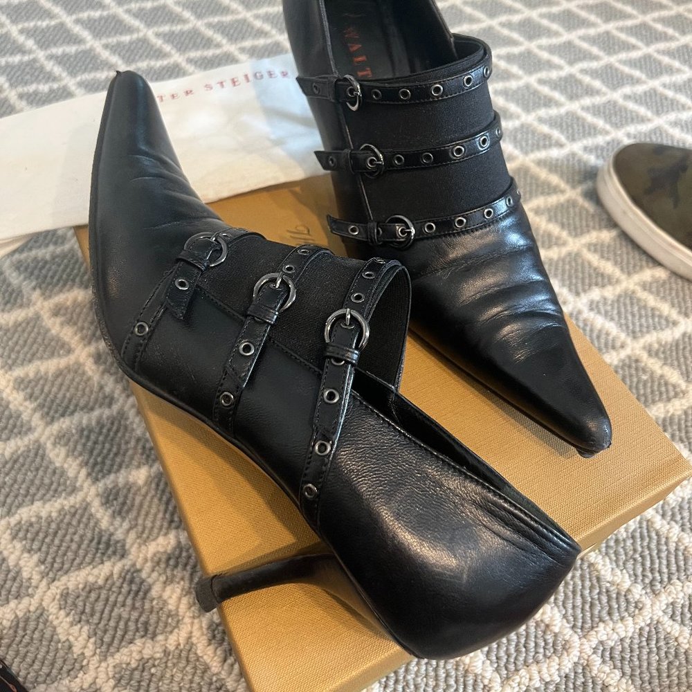 Vintage Walter Steiger Point Toe Booties 7.5 EUC Leather Luxury Designer Unique